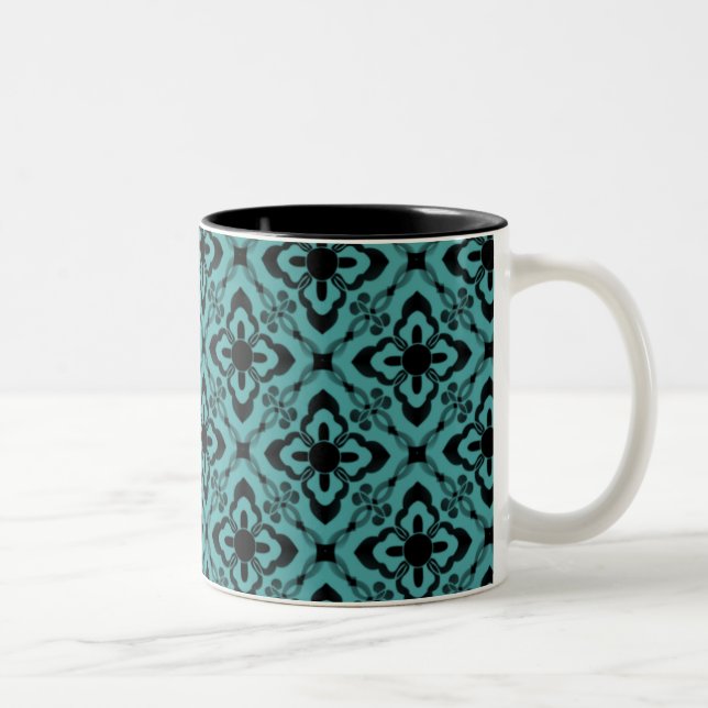 Simply Dazzling Damask Mug, Turquoise Two-Tone Coffee Mug (Right)