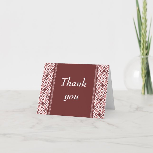 Simply Dazzling Damask Thank You Card, Maroon Card (Front)