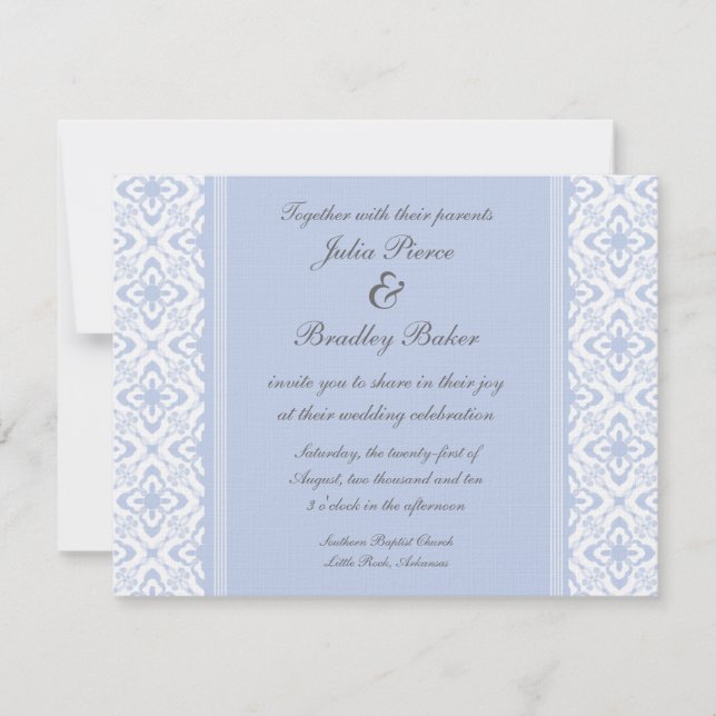 Simply Dazzling Damask Wedding Invite, Light Blue Invitation (Front)