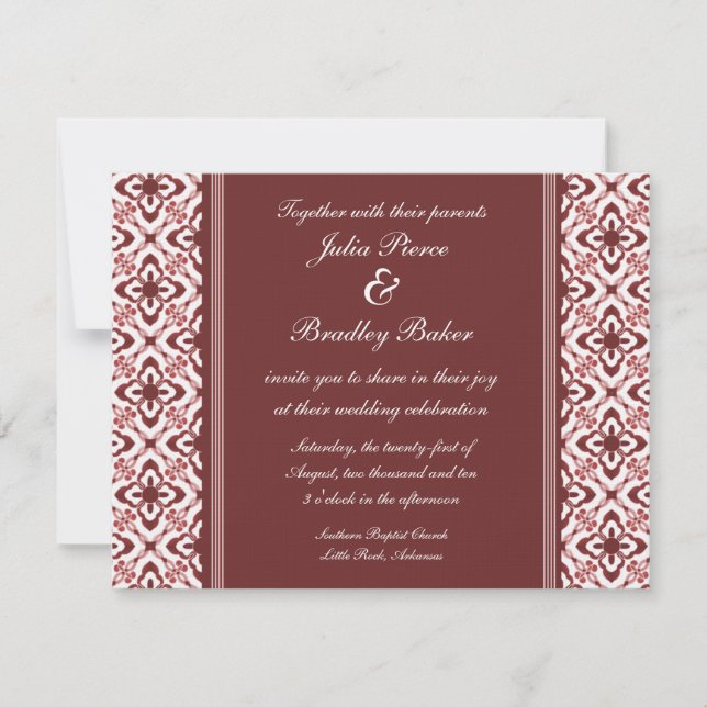 Simply Dazzling Damask Wedding Invite, Maroon Invitation (Front)