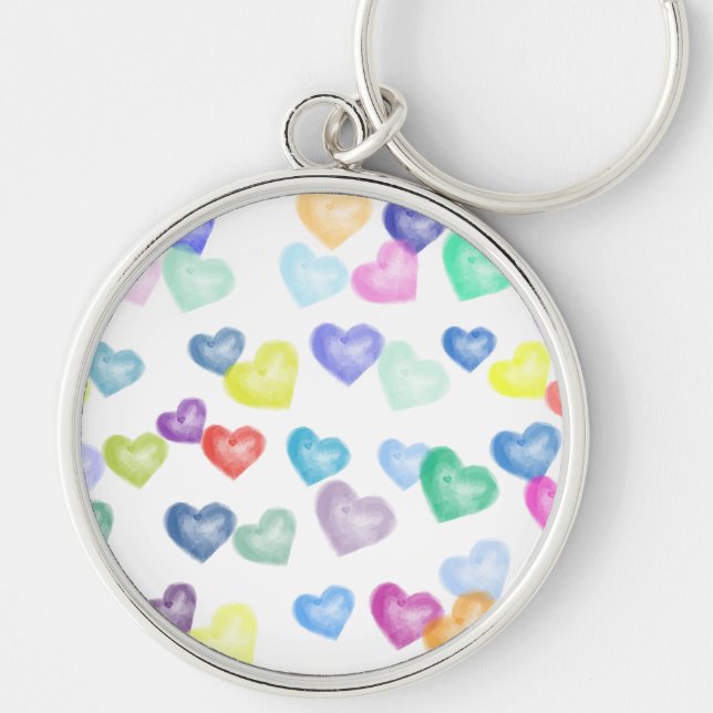 Simply Delightful Rainbow of Hearts on a Keychain (Front)
