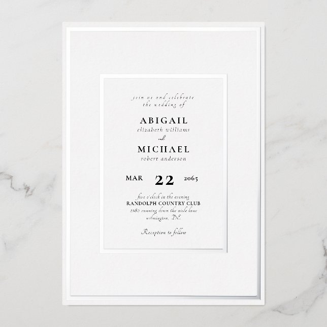 Simply Divine Wedding Silver Foil  Invitation (Front)