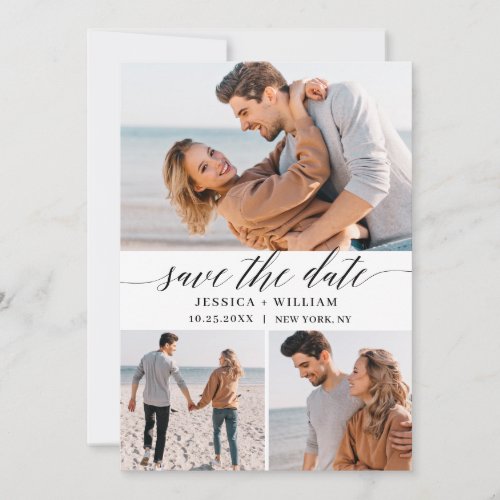 Simply Elegant 3 Photo Wedding Heart Save The Date