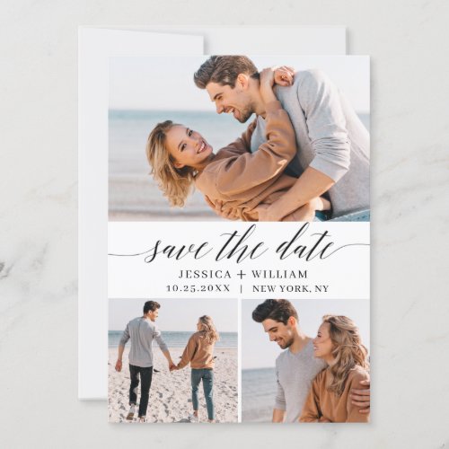 Simply Elegant 3 Photo Wedding Heart Save The Date