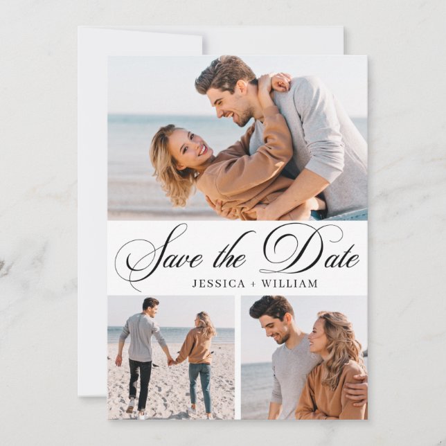 Simply Elegant 3 Photo Wedding Simple Modern Save The Date (Front)