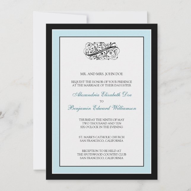 Simply Elegant 5x7 Black/Blue Wedding Invite (Front)