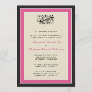 Simply Elegant 5x7 Black/Fuschia Wedding Invite