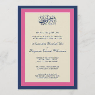 Simply Elegant 5x7 Fuchsia/Navy Wedding Invite
