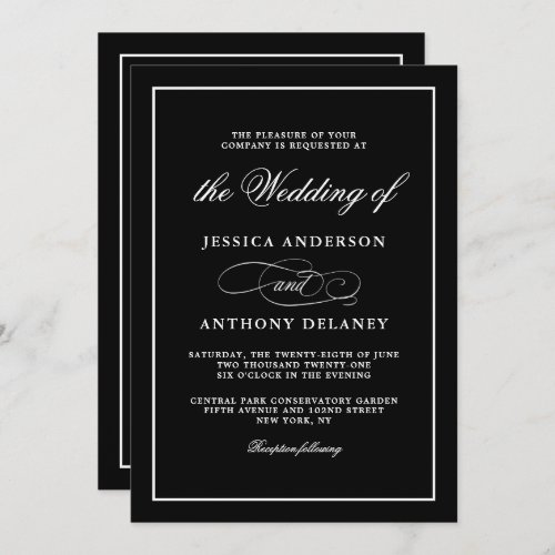 Simply Elegant Affair Black and White Wedding Invitation