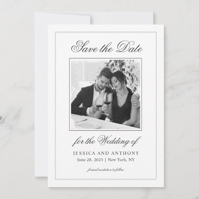 Simply Elegant Affair Photo Save the Date Card (Front)