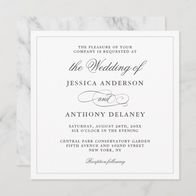 Simply Elegant Affair Square Wedding Invitation (Front/Back)