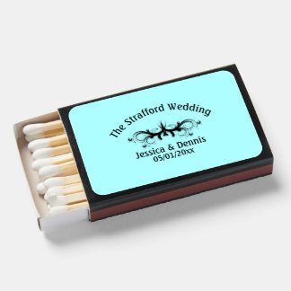Simply Elegant Aqua and Black Custom Text Matchboxes