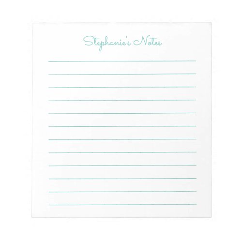 Simply Elegant Aqua Lined Personalized Notepad