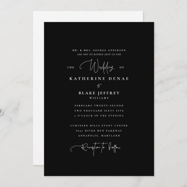 Simply Elegant B/W Wedding Bride Parents  Invitation (Front/Back)