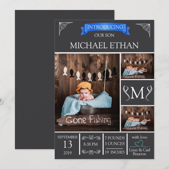 Simply Elegant Baby Boy Birth Announcement (Front/Back)