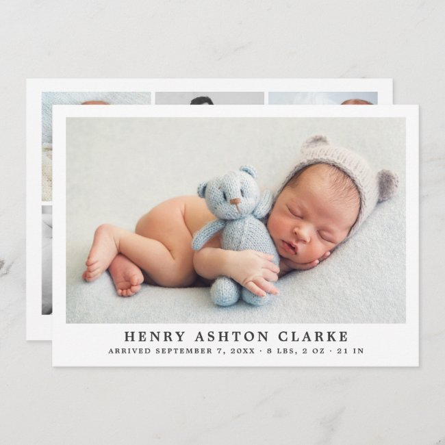 Simply Elegant Baby Boy Photo Collage Birth Announcement