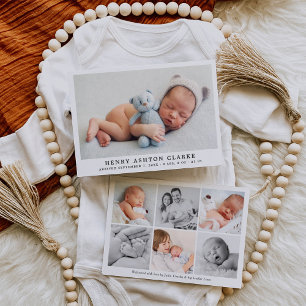 Simply Elegant Baby Boy Photo Collage Birth Announcement