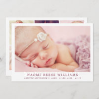 Simply Elegant Baby Girl Photo Collage Birth Announcement