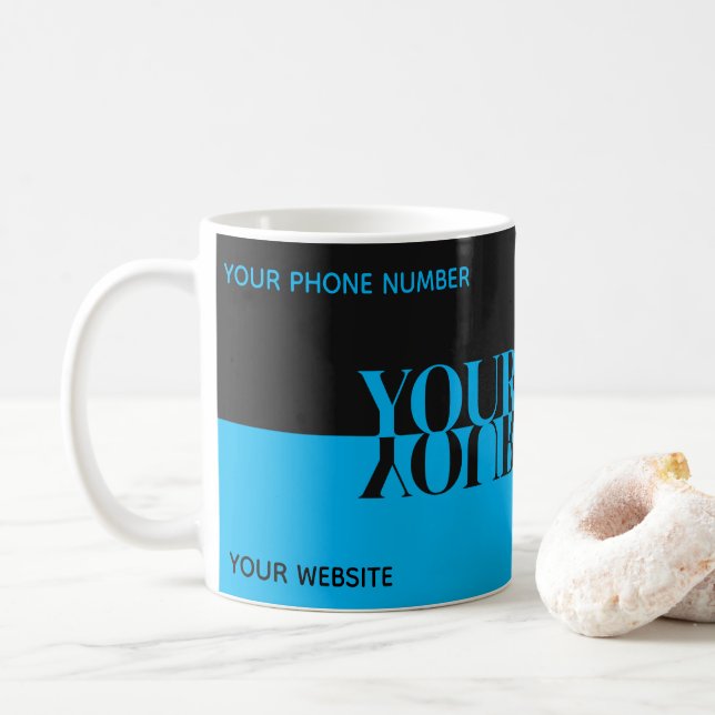 Simply elegant black and blue reflection name coffee mug (With Donut)