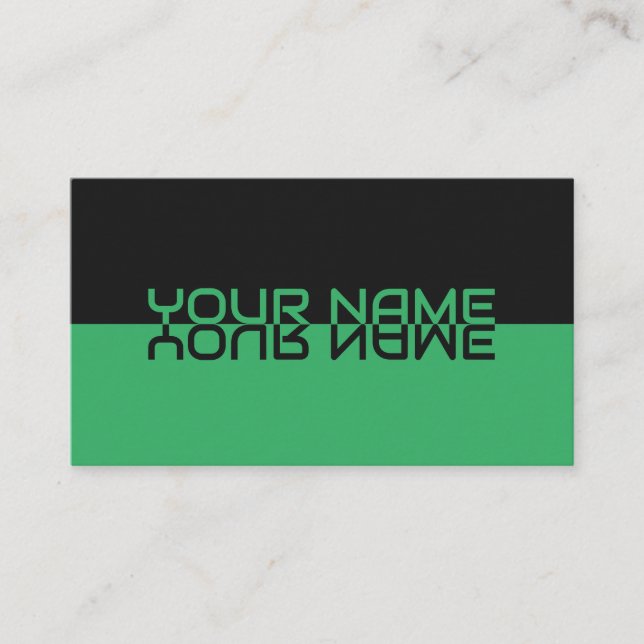 Simply elegant black and green reflection name business card (Front)