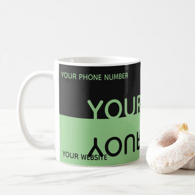 Simply elegant black and green reflection name coffee mug (With Donut)