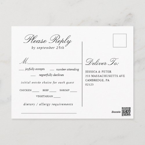 Simply Elegant Black And White Wedding RSVP Postcard