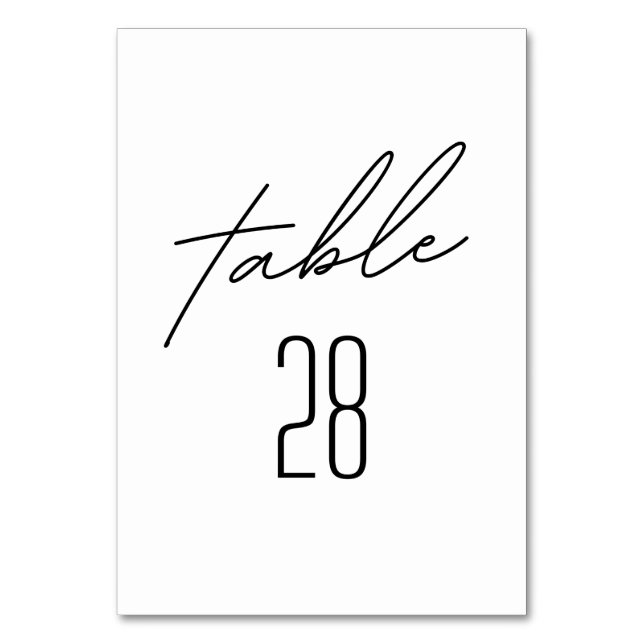Simply Elegant Black and White Wedding Table Numbe Table Number (Front)