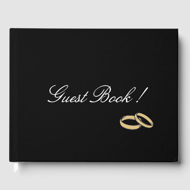 Simply Elegant Black and White with Rings Guest Book (Front)