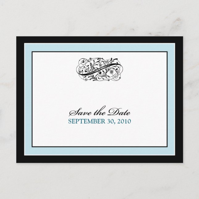 Simply Elegant Black/Baby Blue Save the Date Announcement Postcard (Front)