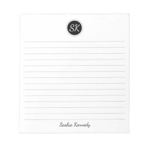 Simply Elegant Black Grey Lined Monogram Name Notepad