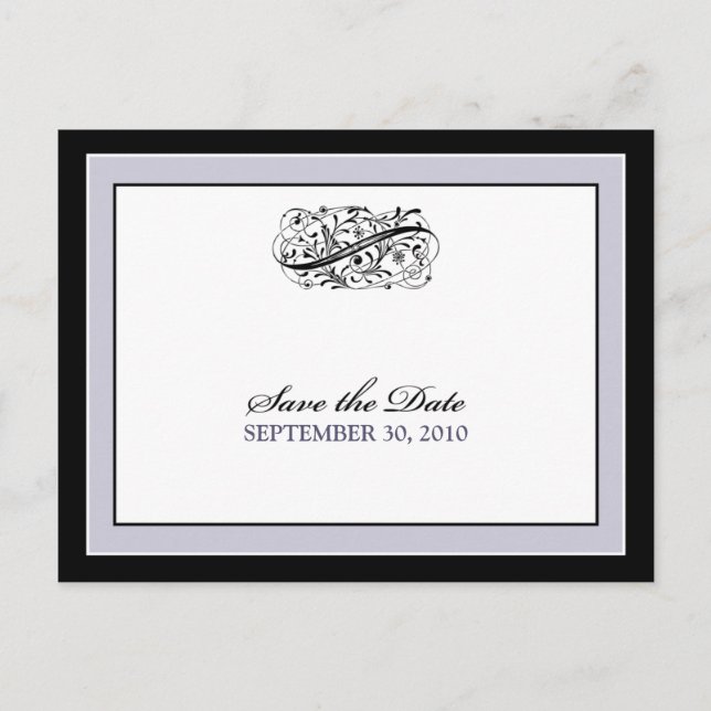 Simply Elegant Black/Lilac Save the Date Announcement Postcard (Front)