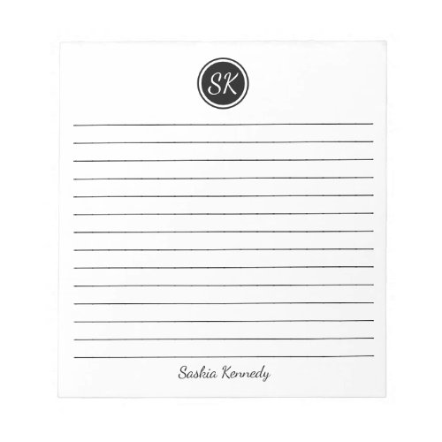 Simply Elegant Black Lined Monogram Personalized Notepad