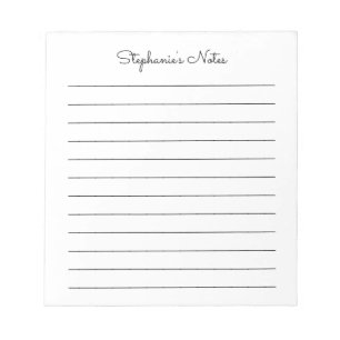Simply Elegant Black Lined Personalized Notepad