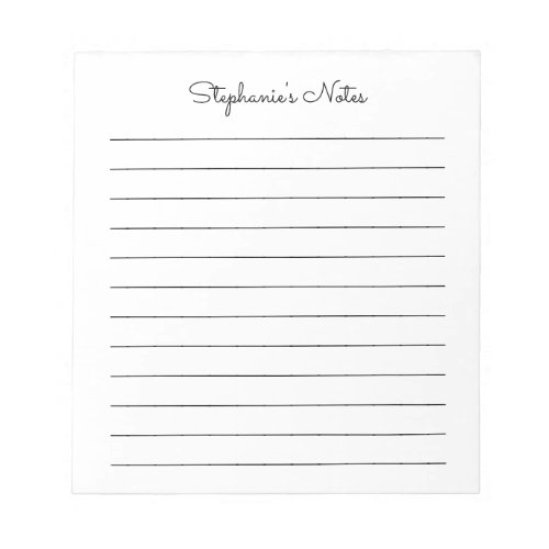 Simply Elegant Black Lined Personalized Notepad