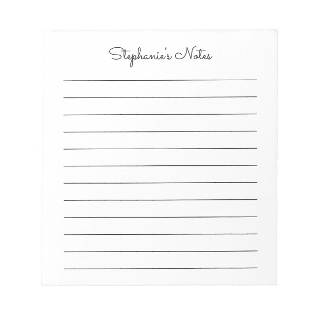 Simply Elegant Black Lined Personalized Notepad (Front)