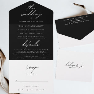 Simply Elegant Black on White Wedding All In One Invitation