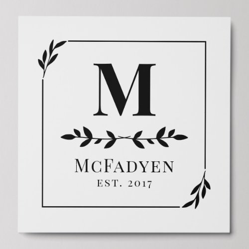 Simply Elegant Black White Greenery Frame Monogram Peel And Stick Photo Tile