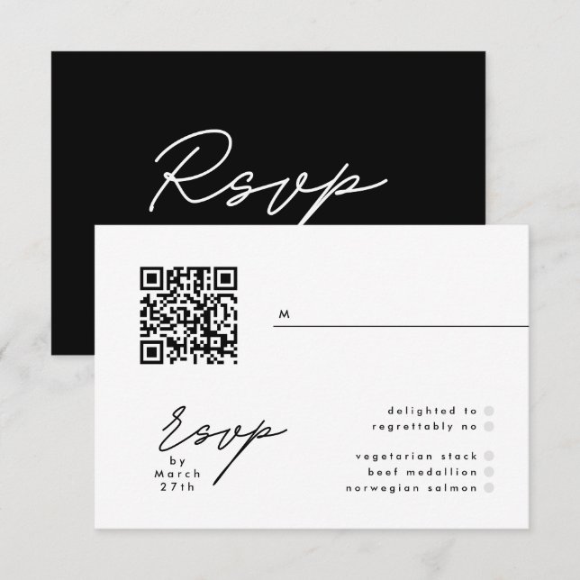 Simply Elegant Black & White QR Wedding RSVP (Front/Back)