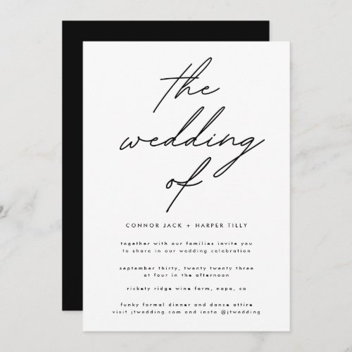 Simply Elegant Black White Text Wedding Invitation