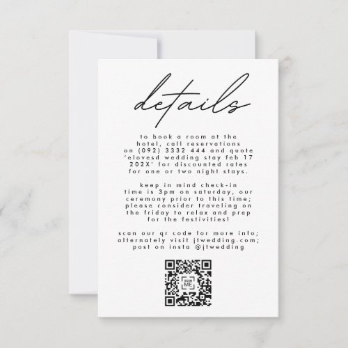 Simply Elegant Black  White Text Wedding QR CODE RSVP Card
