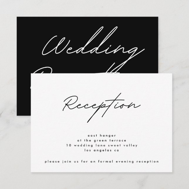 Simply Elegant Black White Wedding Reception Invitation (Front/Back)
