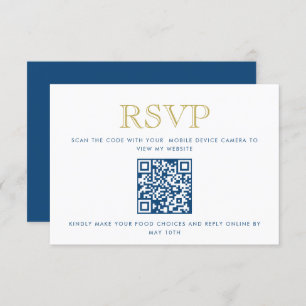 Simply Elegant, Blue Gold QR Code Reply Card