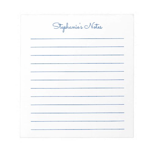 Simply Elegant Blue Lined Personalized Notepad