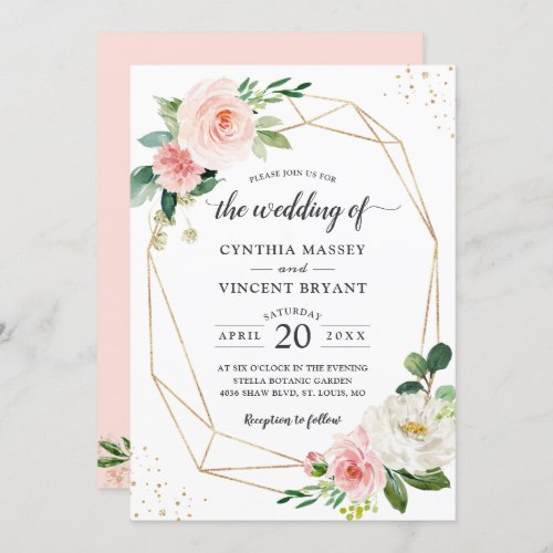 Simply Elegant Blush Floral Geometric Wedding Invitation