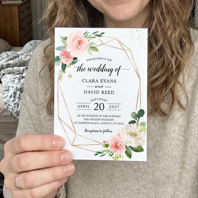 Simply Elegant Blush Floral Geometric Wedding Invitation (Creator Uploaded)