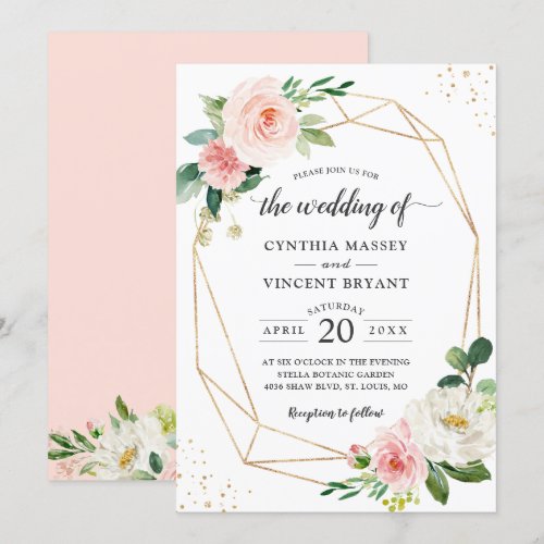 Simply Elegant Blush Floral Geometric Wedding Invitation