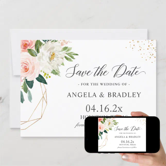 Simply Elegant Blush Pink Floral Gold Wedding Save The Date Zazzle