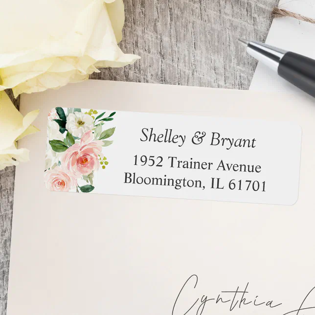 Simply Elegant Blush Pink Floral Return Address Label | Zazzle