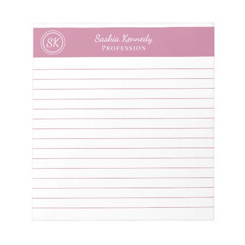 Simply Elegant Blush Pink Lined Monogram Business Notepad