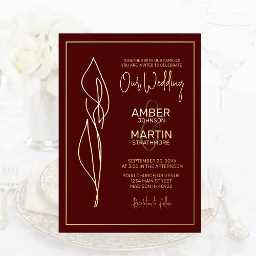 Simply Elegant Burgundy Gold Jewel Tone Modern Foil Invitation